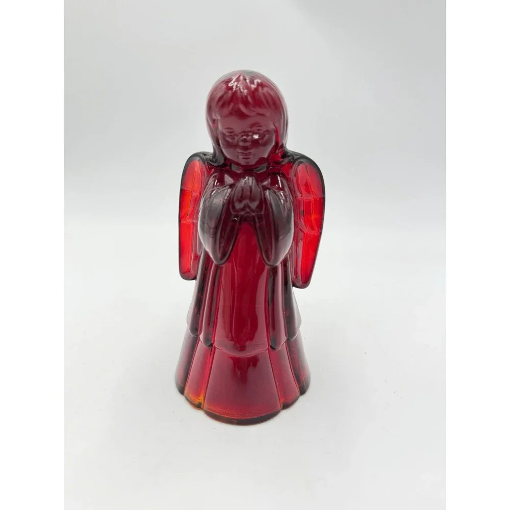 Fenton Art Glass USA Ruby Red Praying Angel Figurine 5.5” Rare Vintage